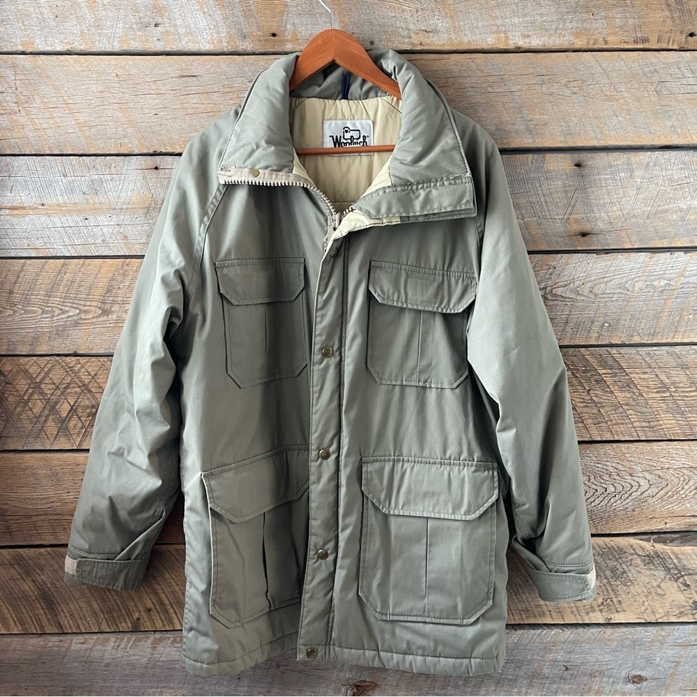 Vtg Woolrich Mens Jacket Green Full Zip Snap Pocket Cabincore Gorpcore READ